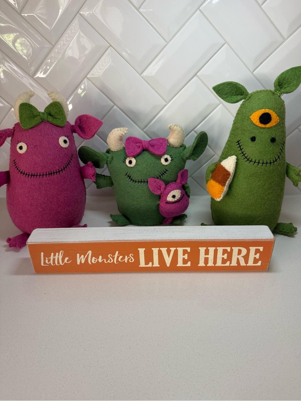 Halloween Felt Monster Trio & Little Monsters Live Here Sign Set